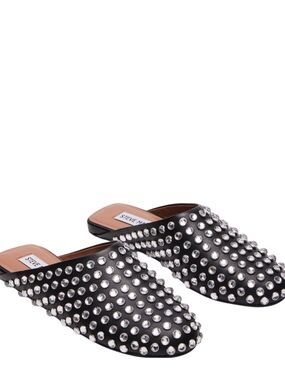 Steve Madden Black Crystal-Studded Slip-On Mules